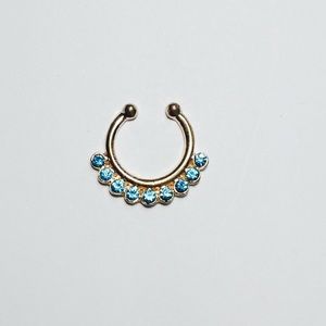 Blue silver jeweled faux septum