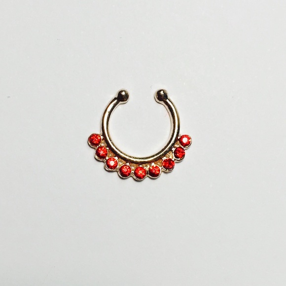 Red Silver Jeweled Faux Septum