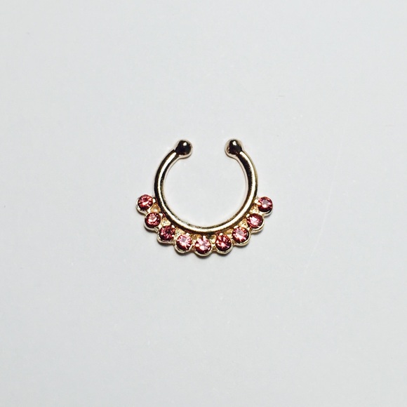 Pink Silver Jeweled Faux Septum