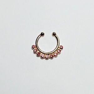 Pink Silver Jeweled Faux Septum