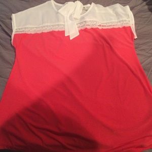 Large white and pink lace blouse. Comfy and pretty