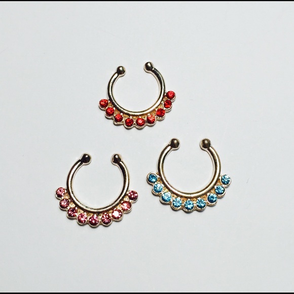 3 pack Silver Jewels Colored Faux Septums