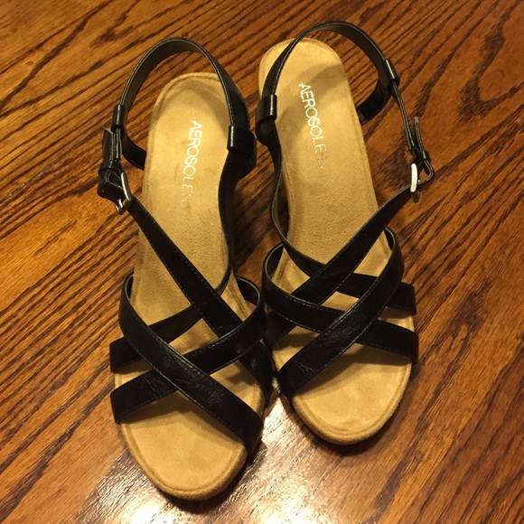 Aerosole Natural and Black Wedge heels