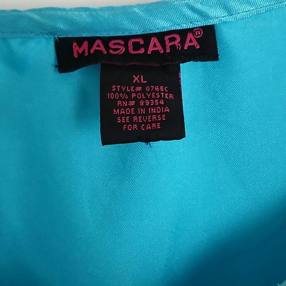 SOLD beautiful satin turquoise blouse sz XL - Picture 2 of 4