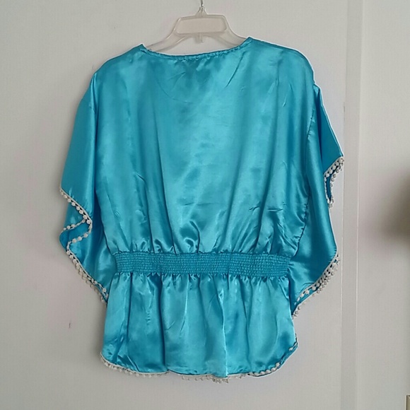 SOLD beautiful satin turquoise blouse sz XL - Picture 4 of 4