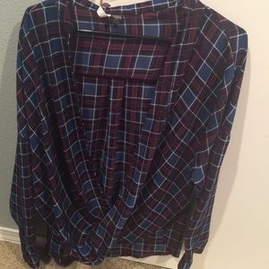 Plaid crossover blouse
