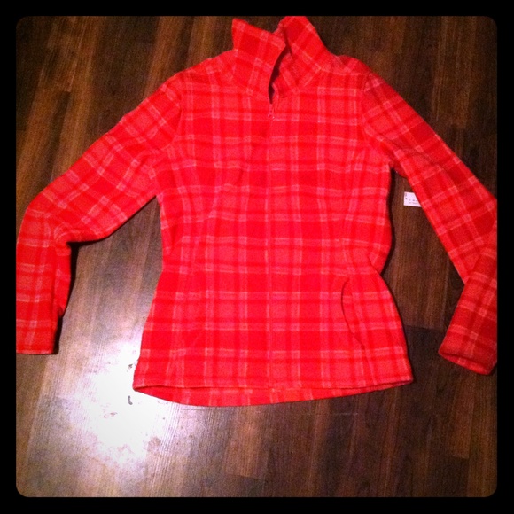 Red, pink,white plaid fleece jacket