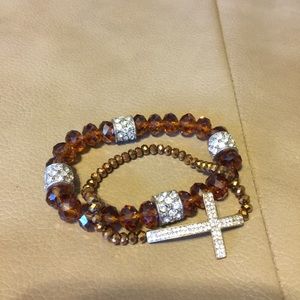 Pave Cross Bracelet & Topaz Crystal Pave Beads