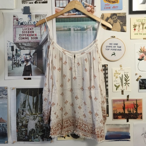 Urban Outfitters Pom Pom Trim Cold Shoulder Blouse