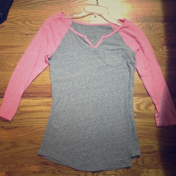 pink and gray baseball tee