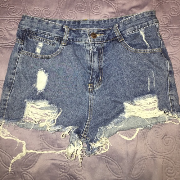 Distressed Blue Jean Shorts