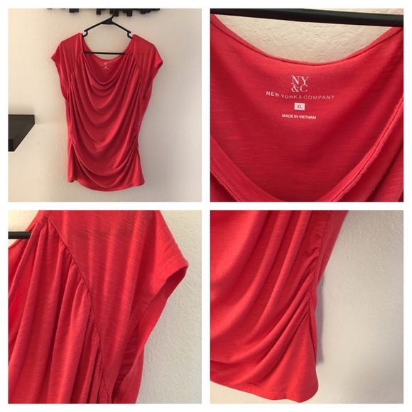 Red/orange ruched blouse