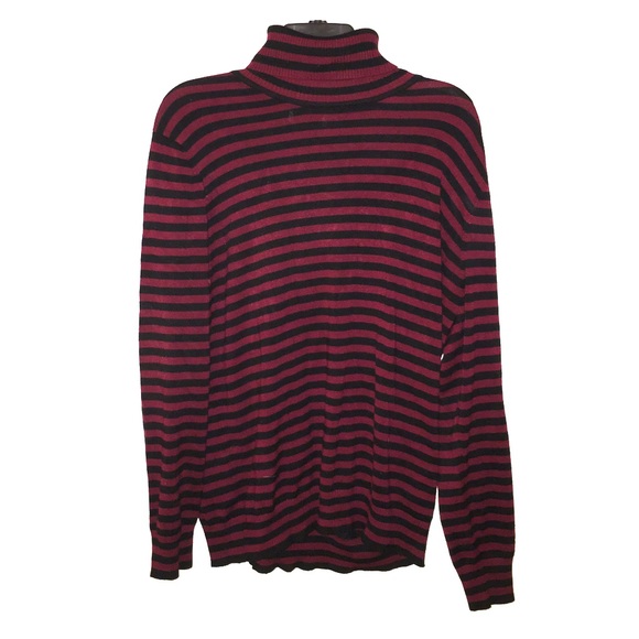 Cute Black & Burgundy Striped Turtleneck