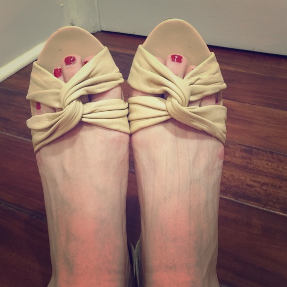Ralph Lauren cream low heel with ankle strap