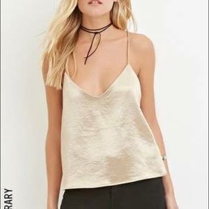 Forever21 contemporary metallic cami gold tank top