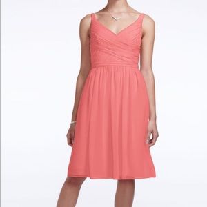bridesmaids chiffon dress in coral reef surplice