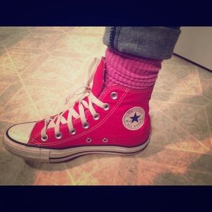 Red all star converse high tops