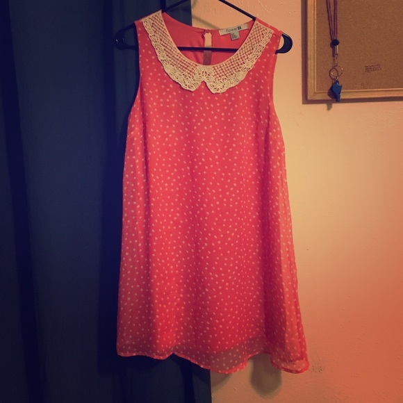 peach polka dotted dress