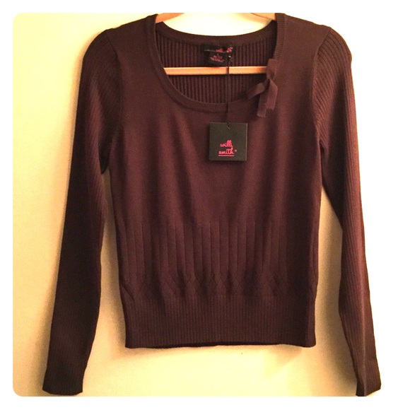 NWT Willi Smith Cocoa Bow Front Ribbed Knit Top