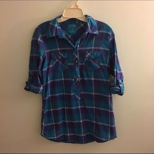 Plaid print cotton button up