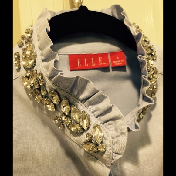 Chambray Blouse by Elle. blue. Cotton, stones