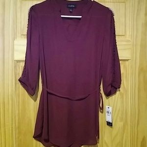 Burgundy V neck blouse