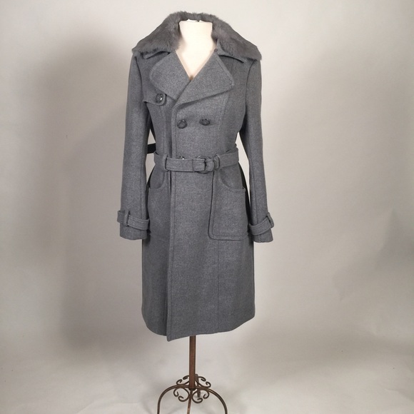 Grey Bebe coat with removable faux fur shawl