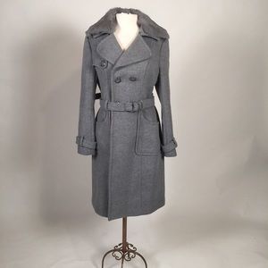 Grey Bebe coat with removable faux fur shawl