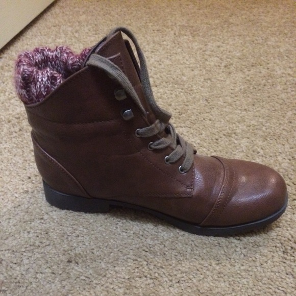 Brown leather booties.