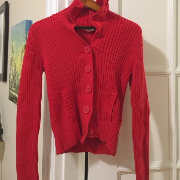 red ribbed cardigan