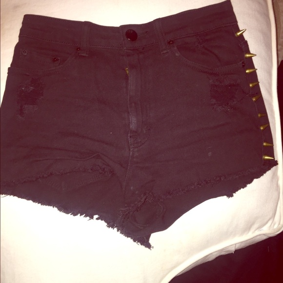 Black Studded High Waisted Shorts - Picture 1 of 1