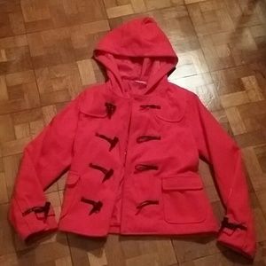 Red jacket with a hood