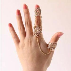 18K Gold Plated Crystals Full Finger Open Ring.
