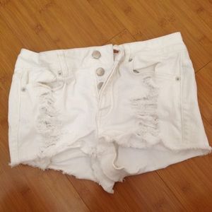 High waisted white denim shorts