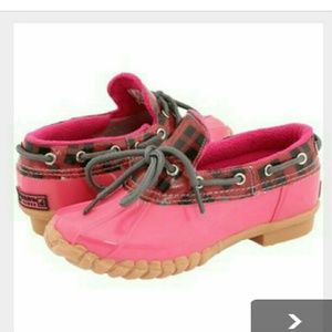 Sperry Girls Pink/Red Plaid Duckies