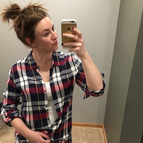 ◾️Red-Navy-White-Yellow Silky Plaid Long sleeve - Picture 3 of 3