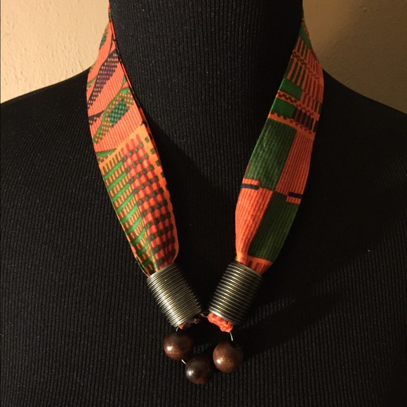 African Kente Print Fabric Handmade Necklace
