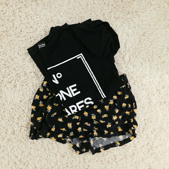 Yellow Rose-Patterned Black Shorts