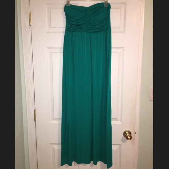 Teal strapless maxi dress