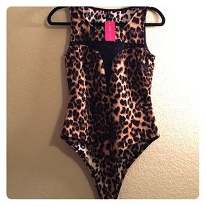 NWT! Leopard thong mesh front bodysuit