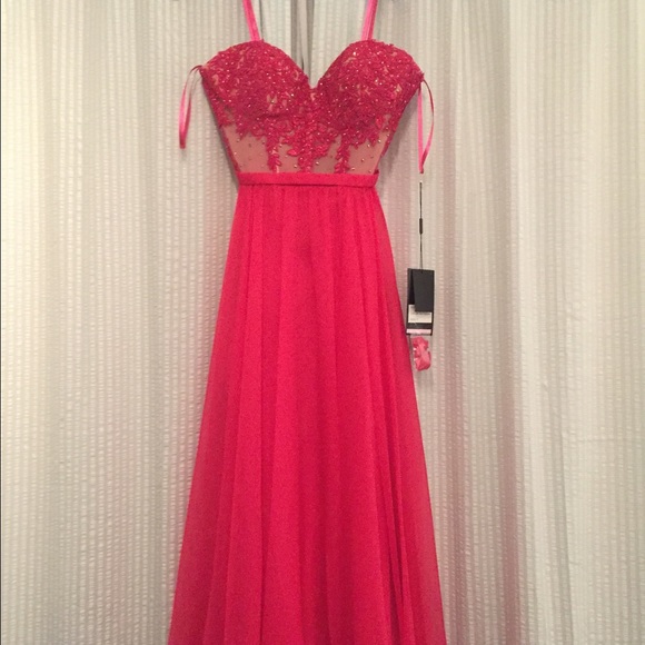 SOLD La Femme Red Embroidered Prom Dress 20393