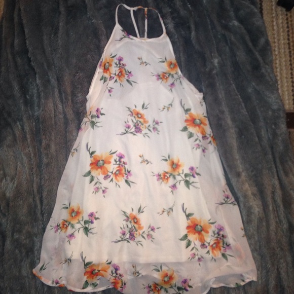 High neck white floral dress