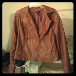 Cognac Faux Leather Moto Jacket