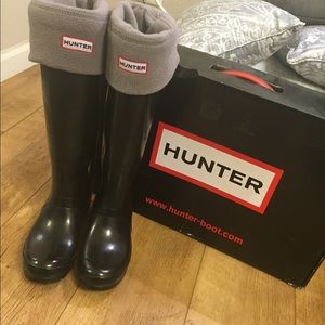 HUNTER Original Black Gloss Rain Boots Size 6