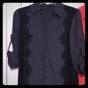 Express Portofino Shirt- grey with black lace
