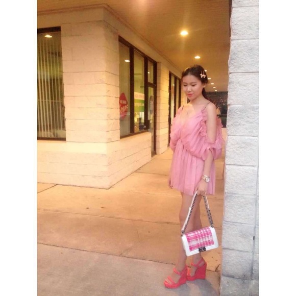 Flowy pale pink off shoulder romper