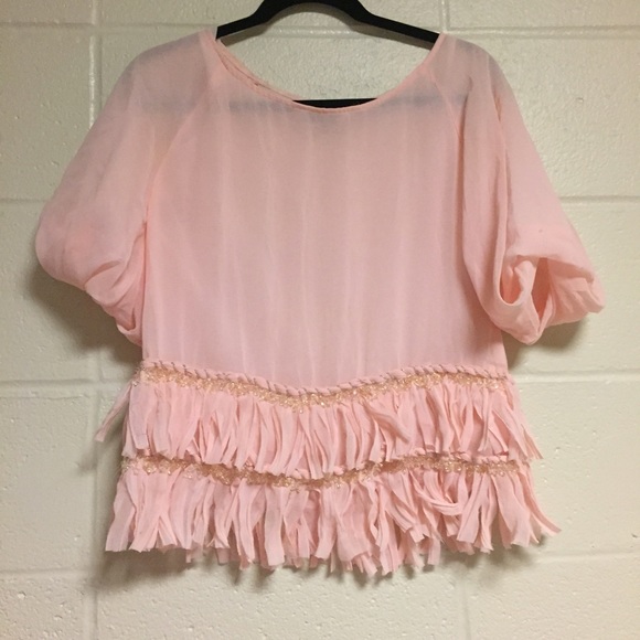Just Cavalli pale peachy pink fringe top