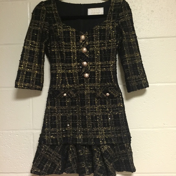 Korean black gold sequin peplum dress