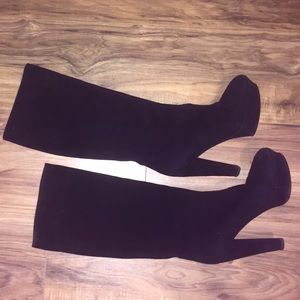 Donna Karan collection black suede boots, platform