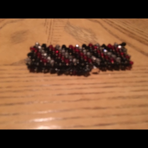 Handmade red black and silver bracelet.